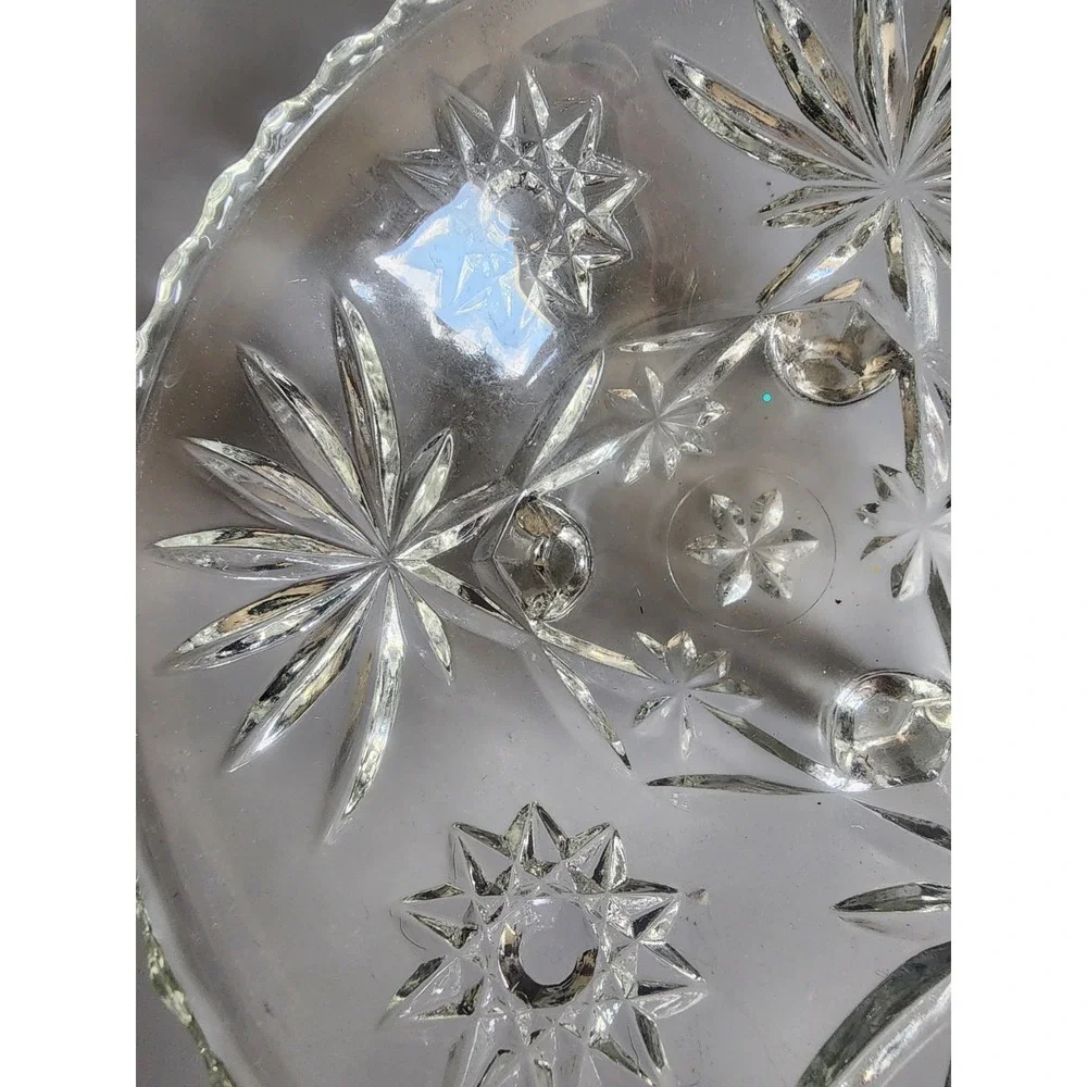 2 Vintage Anchor Hocking Clear Glass 3  Footed Star of David Candy Bowl Dish